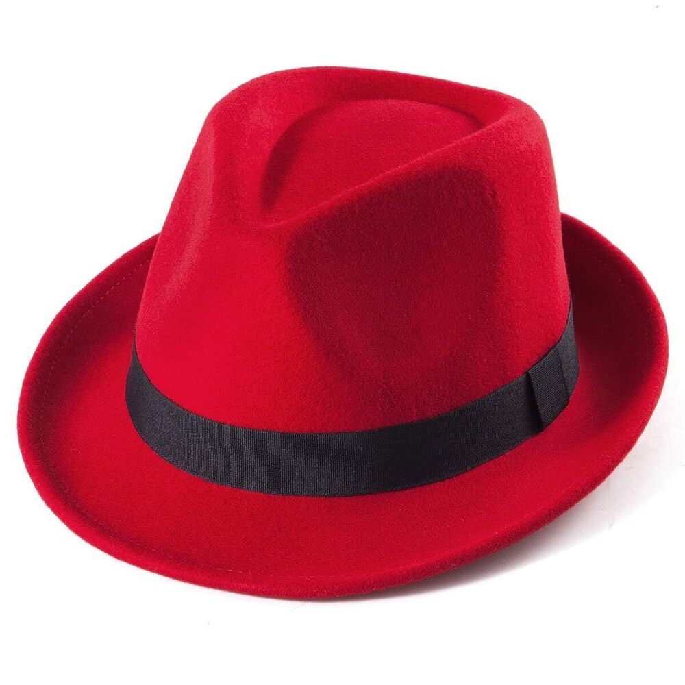 9163 Wool Fedora Hats - Red Trilby for Winter Warm 1920s Accessories, 7 1/4